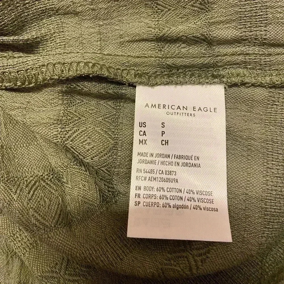 American Eagle Cropped Button Front Tank Top Peasant S Army Green‎ Boho NWT - Picture 7 of 8